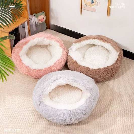 Plush Pet Cat Bed round Cat Cushion Cats House 2 in 1 Warm Cat Basket Pet Sleep Bag Cats Nest Kennel for Small Dog Bed